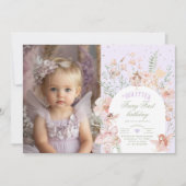 Fairy First Birthday Pastel Lilac Whimsical Photo Kaart (Voorkant)