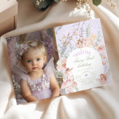Fairy First Birthday Pastel Lilac Whimsical Photo Kaart