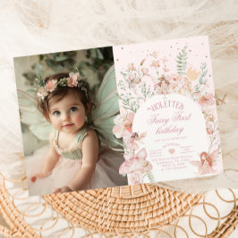 Fairy First Birthday Pastel Whimsical Photo Kaart