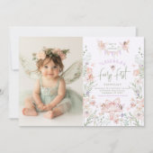 Fairy First Birthday Pastel Whimsical Photo Kaart (Voorkant)