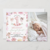 Fairy First Birthday Photo Invitation Kaart (Voorkant)