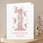 Fairy First Birthday Pink Number One Girl's 1st Kaart<br><div class="desc">Celebrate your little girl's magical first birthday with this enchanting "1" birthday card, decorated inside and out with full editable wording. The whimsical watercolor design of fairies flitting around a large, pink number one is perfect for a 1st birthday. Blooming pink roses, soft green leaves, playful fairies and delicate butterflies...</div>