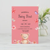 Fairy First Birthday roze feestuitnodiging Kaart (Staand voorkant)