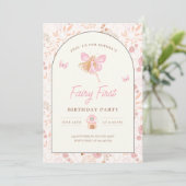 Fairy First Birthday Uitnodiging, Tuin verjaardag Kaart (Staand voorkant)