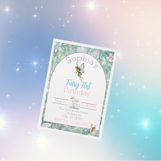 Fairy First Birthday, Watercolor 1st Birthday Kaart