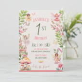 Fairy First Birthday Waterverf Uitnodiging (Staand voorkant)