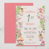 Fairy First Birthday Waterverf Uitnodiging (Voorkant / Achterkant)