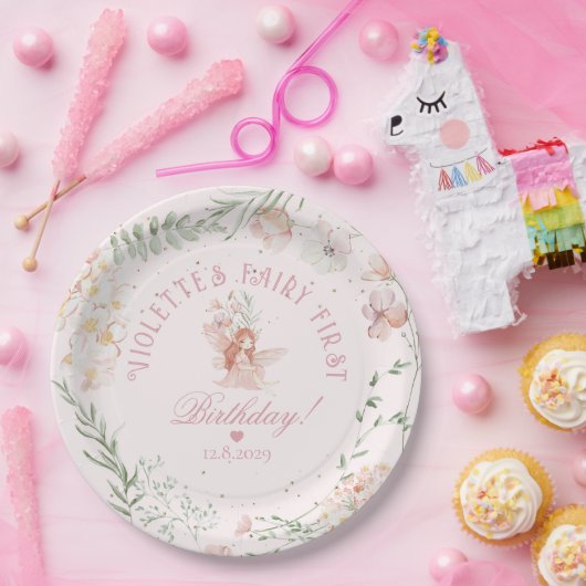 Fairy First Birthday Whimsical Enchanted Garden Papieren Bordje (Feest)