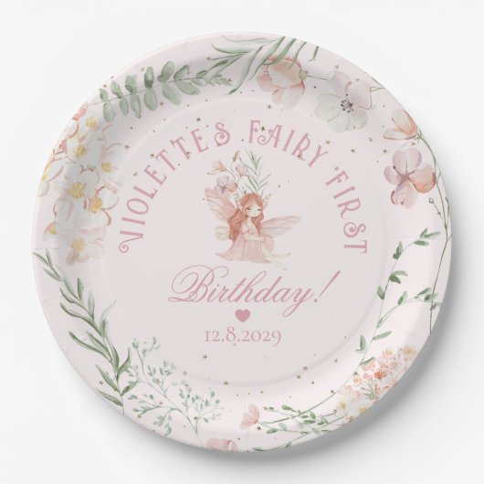 Fairy First Birthday Whimsical Enchanted Garden Papieren Bordje (Voorkant)