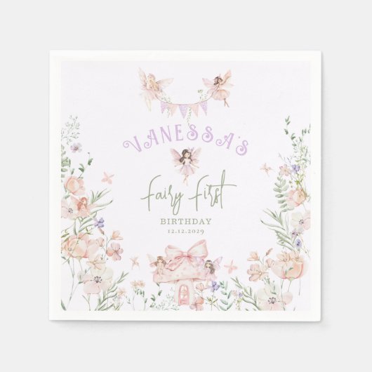 Fairy First Birthday Whimsical garden Lilac Servet (Voorkant)