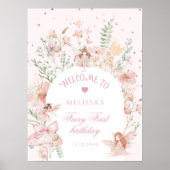 Fairy First Birthday Whimsical pink Welcome Poster (Voorkant)