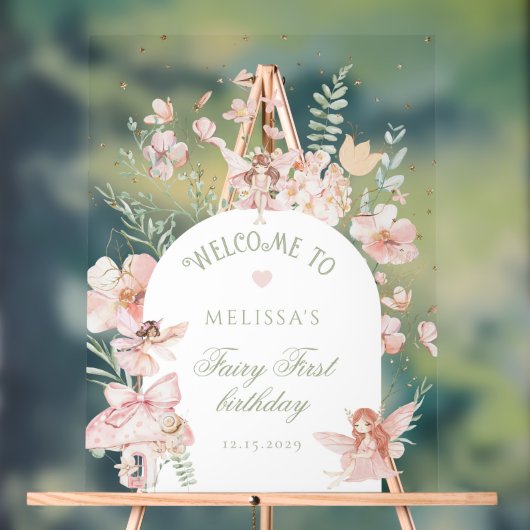 Fairy First Birthday Whimsical Purple Welcome Acryl Bord (Neutraal)