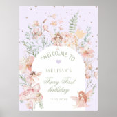 Fairy First Birthday Whimsical Purple Welcome Poster (Voorkant)