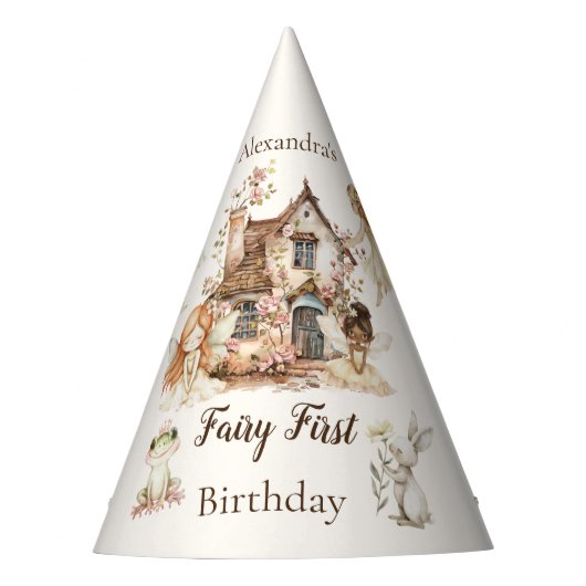 Fairy First Birthday Woodland Floral Feesthoedjes (Voorkant)