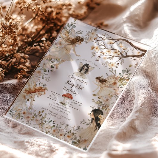 Fairy First Birthday Woodland Floral Invitation Acryl Uitnodigingen