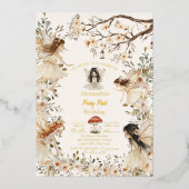 Fairy First Birthday Woodland Floral Invitation Folie Uitnodiging (Voorkant)