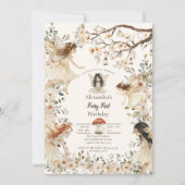 Fairy First Birthday Woodland Floral Invitation Kaart (Voorkant)