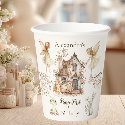 Fairy First Birthday Woodland Floral Papieren Bekers