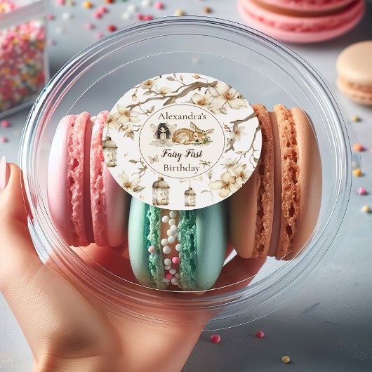 Fairy First Birthday Woodland Floral Ronde Sticker