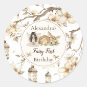 Fairy First Birthday Woodland Floral Ronde Sticker (Voorkant)