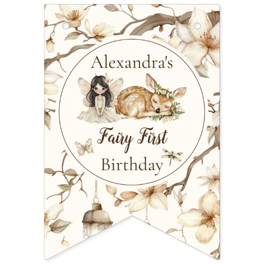 Fairy First Birthday Woodland Floral Vlaggetjes (Eerste vlag)