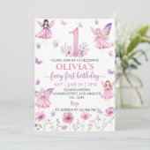 Fairy First Floral Garden Butterfly Birthday Party Kaart (Staand voorkant)