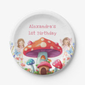 Fairy First Floral Girl's 1st Birthday Party Papieren Bordje (Voorkant)