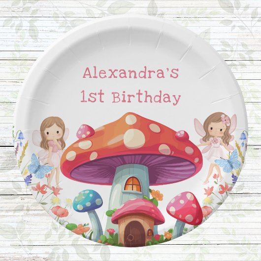Fairy First Floral Girl's 1st Birthday Party Papieren Bordje