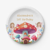 Fairy First Floral Girl's 1st Birthday Party Papieren Bordje (Voorkant)