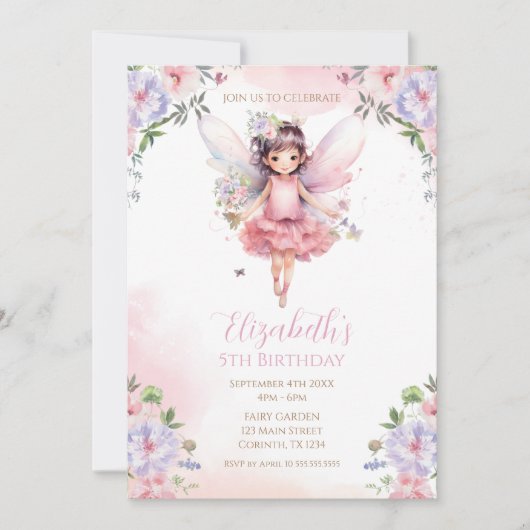Fairy First garden birthday Party Invitation Kaart (Voorkant)