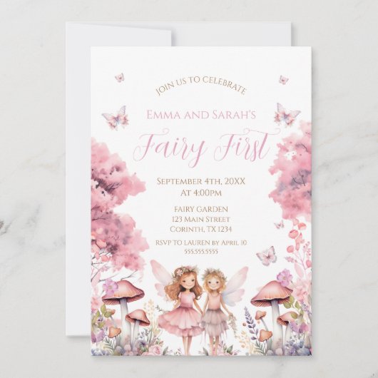 Fairy First garden birthday Party Invitation Kaart (Voorkant)