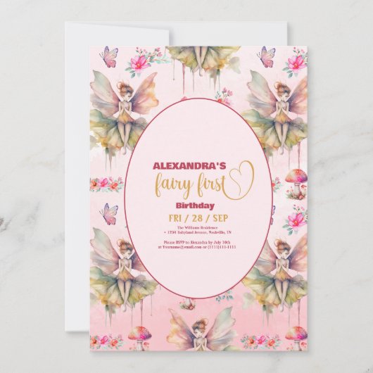 Fairy First Girl's 1e verjaardag Kaart (Voorkant)