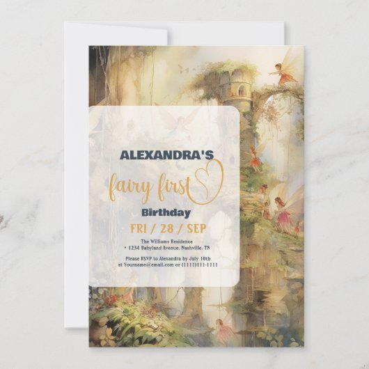 Fairy First Girl's 1e verjaardag Kaart (Voorkant)