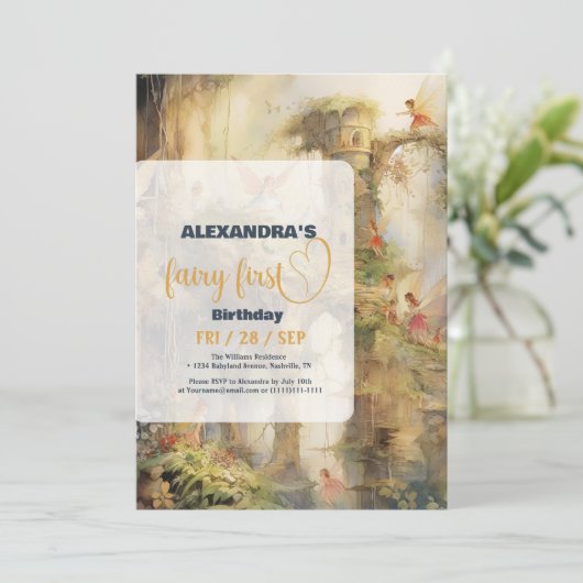 Fairy First Girl's 1e verjaardag Kaart (Staand voorkant)