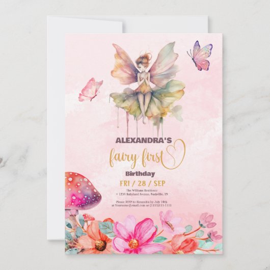 Fairy First Girl's 1e verjaardag Kaart (Voorkant)