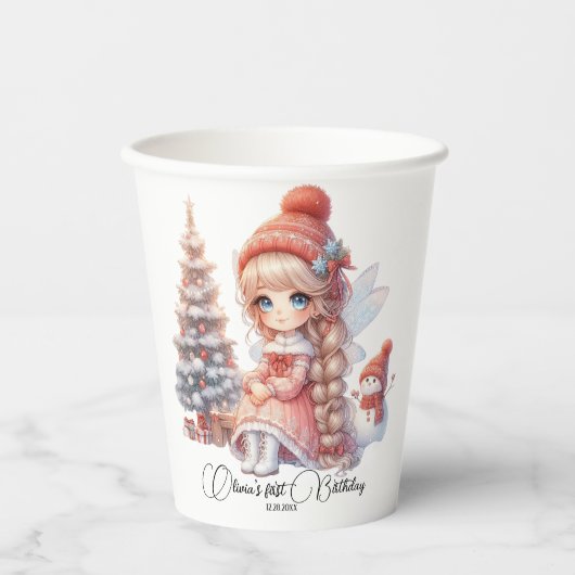 Fairy First Girl's 1e verjaardag Papieren Bekers (Voorkant)