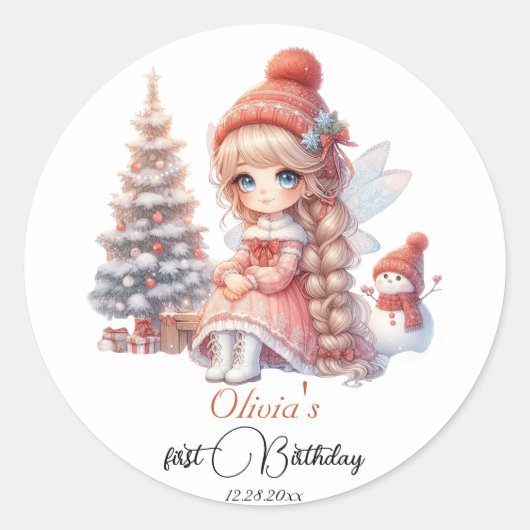 Fairy First Girl's 1e verjaardag Ronde Sticker (Voorkant)