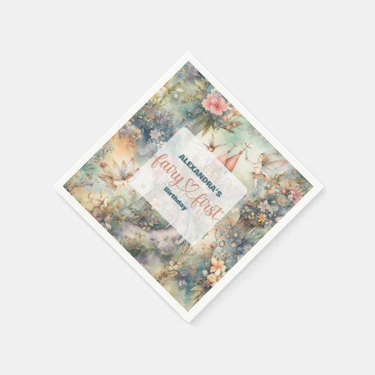 Fairy First Girl's 1e verjaardag Servet (Hoek)