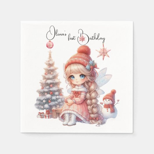 Fairy First Girl's 1e verjaardag Servet (Voorkant)