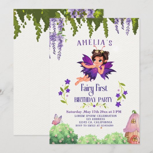 Fairy First Girl's 1st Birthday Enchanted forest Kaart (Voorkant / Achterkant)