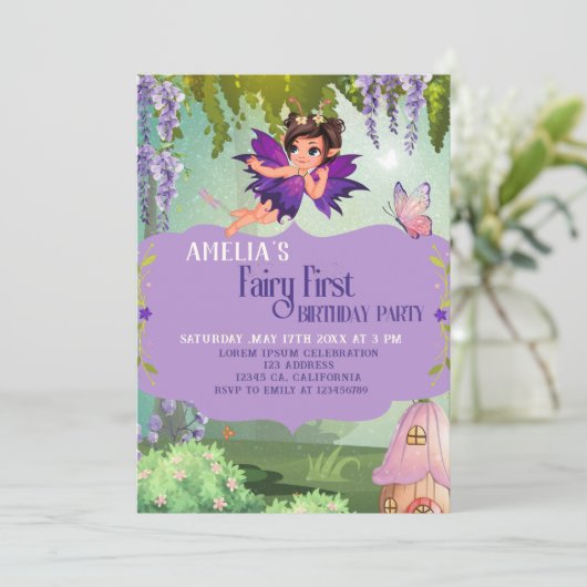 Fairy First Girl's 1st Birthday Enchanted forest Kaart (Staand voorkant)