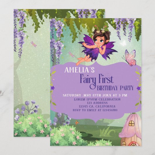 Fairy First Girl's 1st Birthday Enchanted forest Kaart (Voorkant / Achterkant)