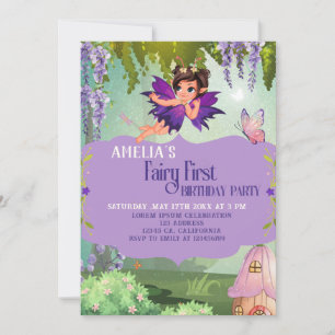 Fairy First Girl's 1st Birthday Enchanted forest Kaart