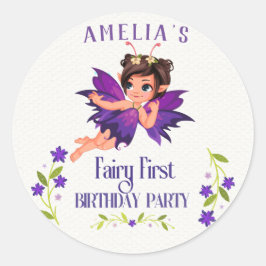 Fairy First Girl's 1st Birthday Enchanted forest Ronde Sticker