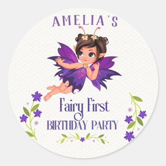 Fairy First Girl's 1st Birthday Enchanted forest Ronde Sticker (Voorkant)