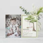 Fairy First Girl's 1st Birthday Party Custom Foto Kaart (Staand voorkant)