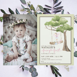 Fairy First Girl's 1st Birthday Party Custom Foto Kaart