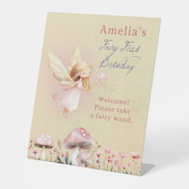 Fairy First Girl's 1st Birthday Party Reclamebord Met Voetstuk