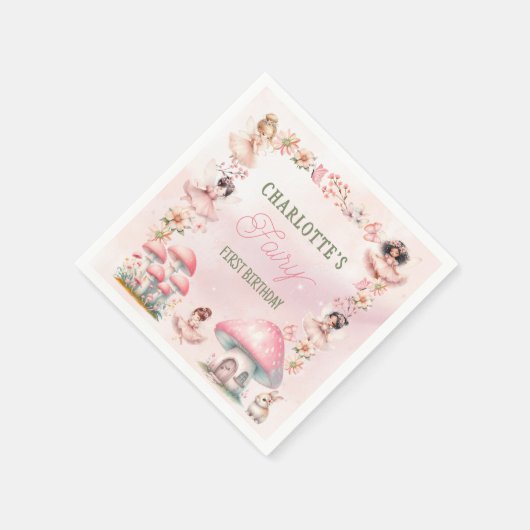 Fairy First Mushroom House Pink Birthday Servet (Hoek)