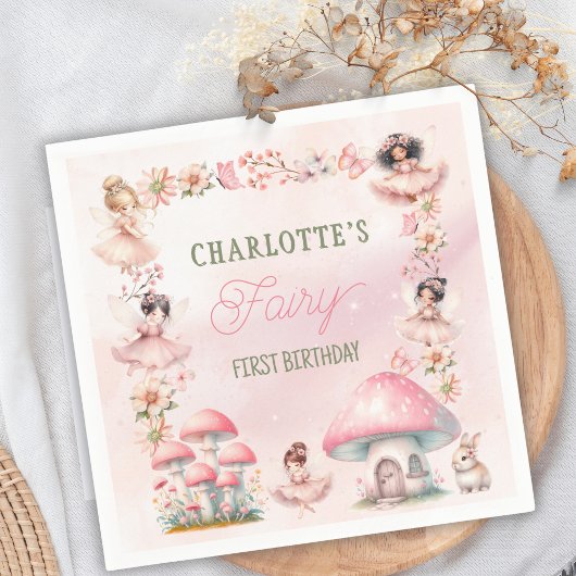 Fairy First Mushroom House Pink Birthday Servet